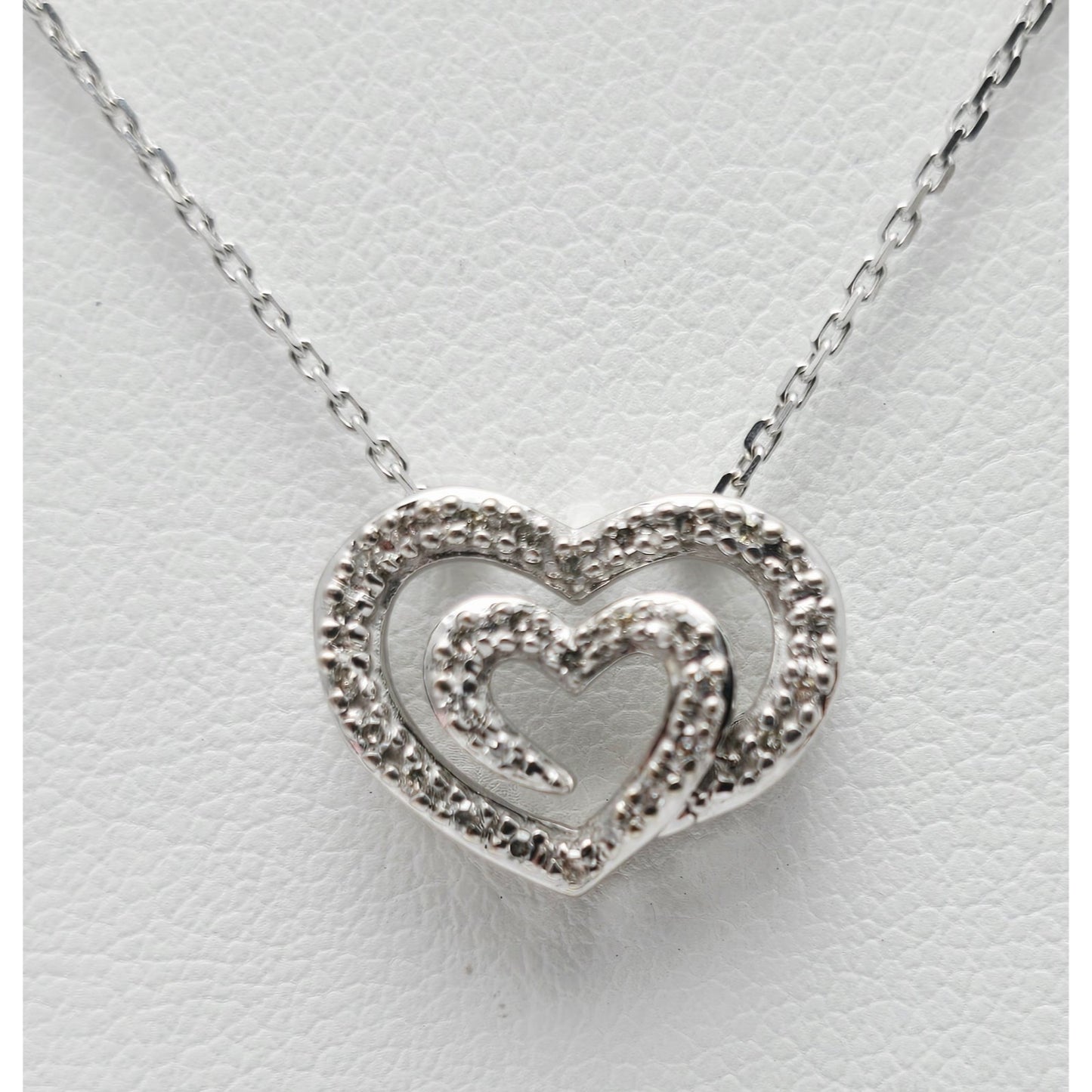 14K White Gold Cable Link Chain Necklace & Diamond Spiral Heart Charm Pendant