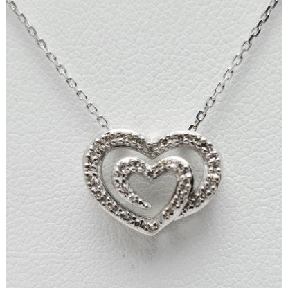 14K White Gold Cable Link Chain Necklace & Diamond Spiral Heart Charm Pendant