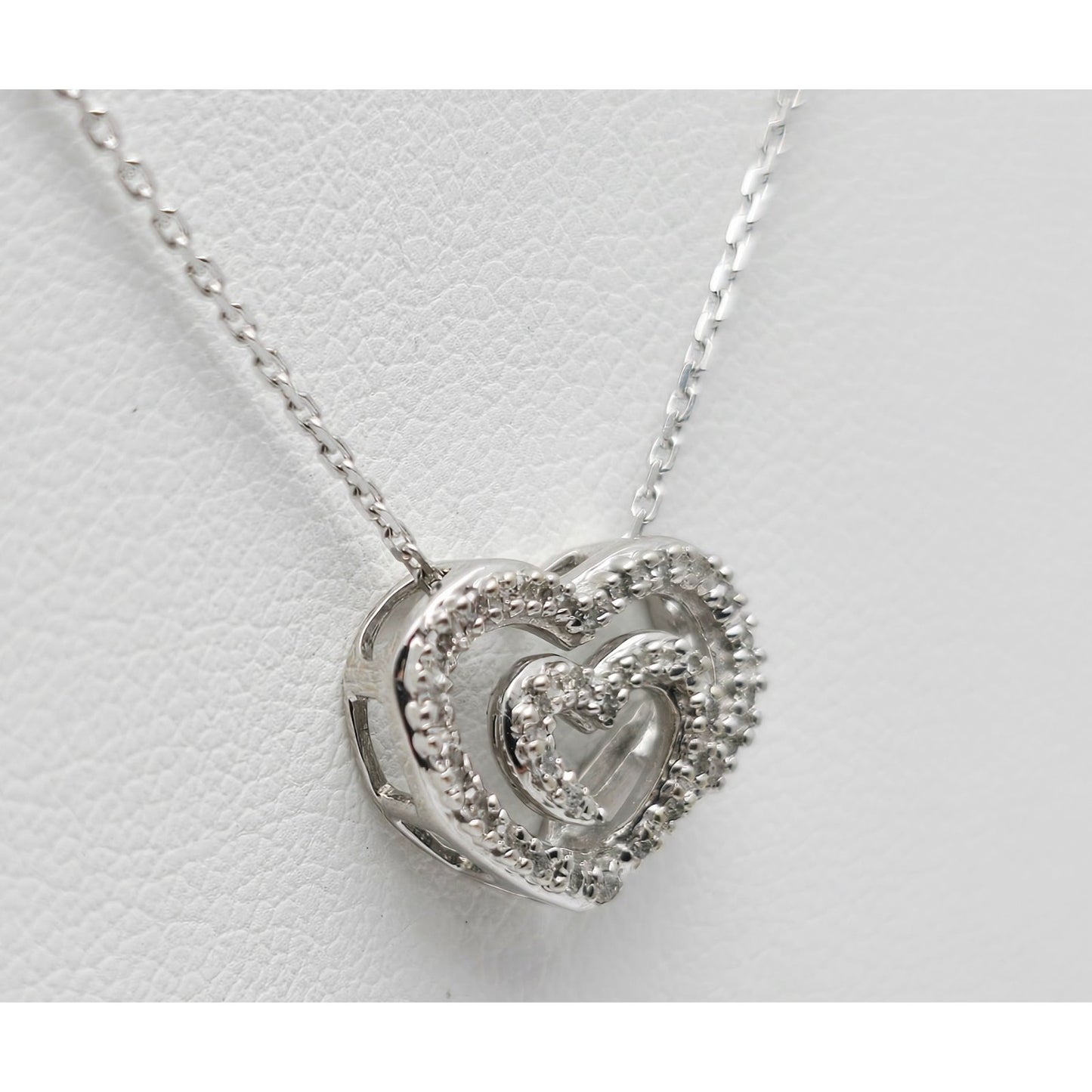 14K White Gold Cable Link Chain Necklace & Diamond Spiral Heart Charm Pendant