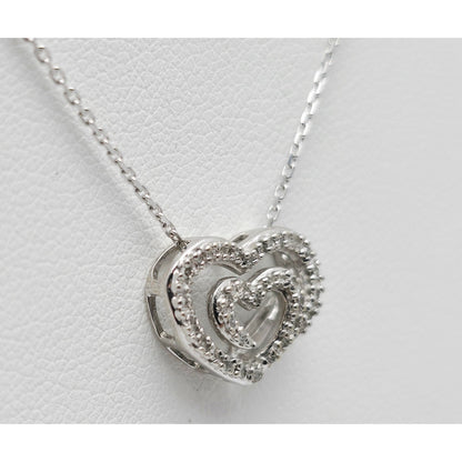 14K White Gold Cable Link Chain Necklace & Diamond Spiral Heart Charm Pendant