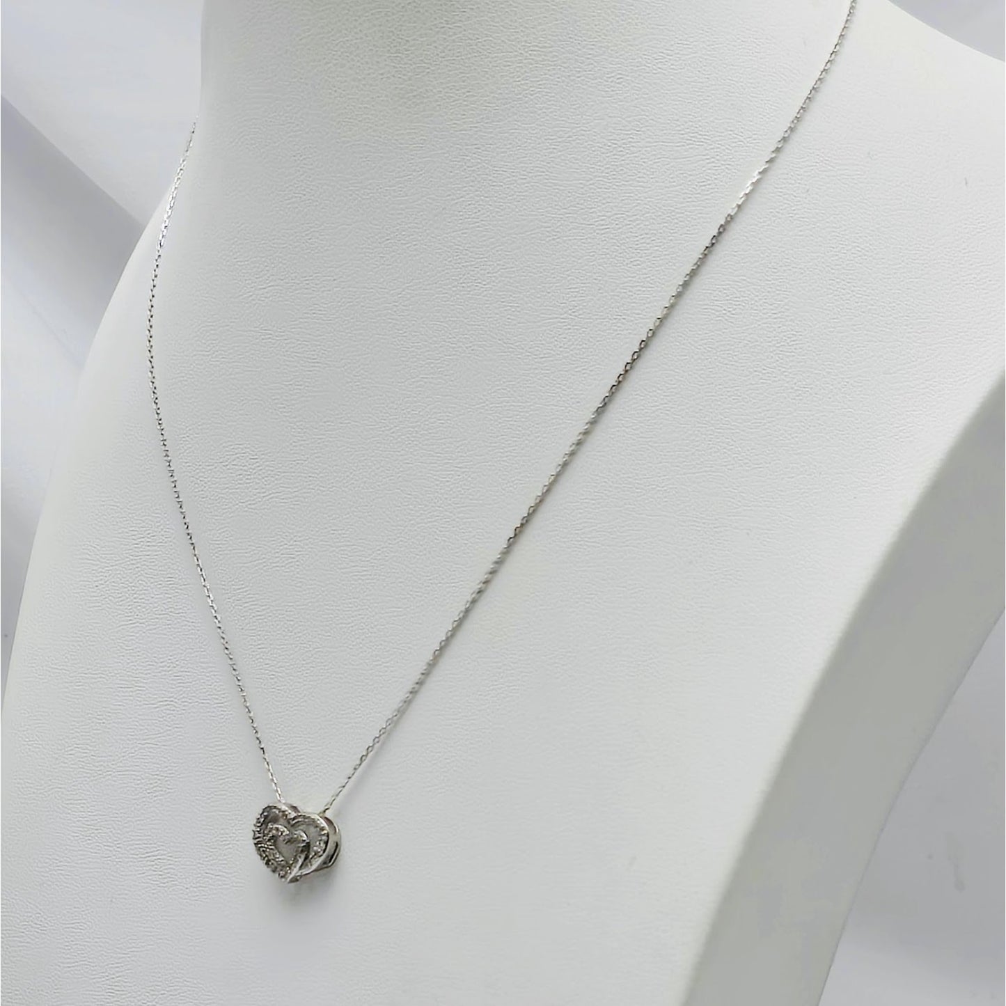 14K White Gold Cable Link Chain Necklace & Diamond Spiral Heart Charm Pendant