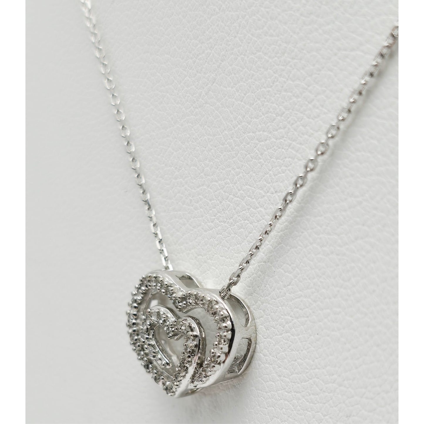 14K White Gold Cable Link Chain Necklace & Diamond Spiral Heart Charm Pendant