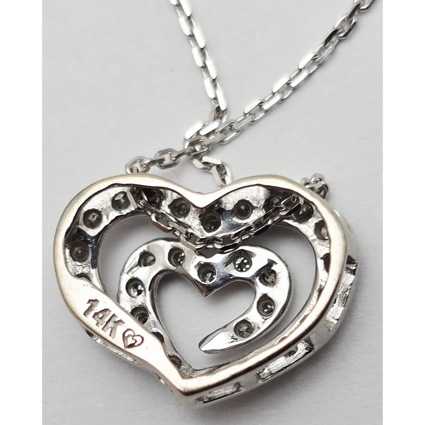 14K White Gold Cable Link Chain Necklace & Diamond Spiral Heart Charm Pendant