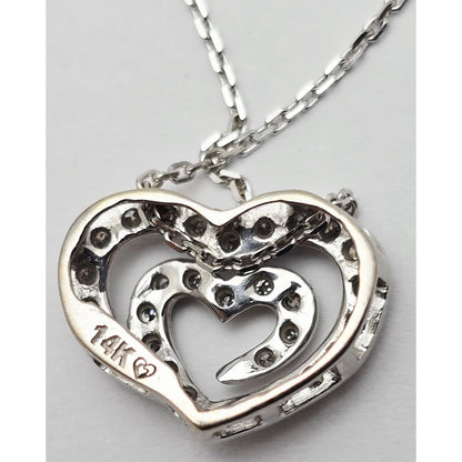 14K White Gold Cable Link Chain Necklace & Diamond Spiral Heart Charm Pendant