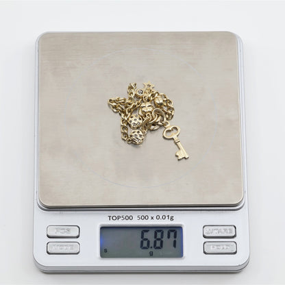 14K Yellow Gold Cuban Link Lucky Charm Key, Lock & Clover Resizable Bracelet