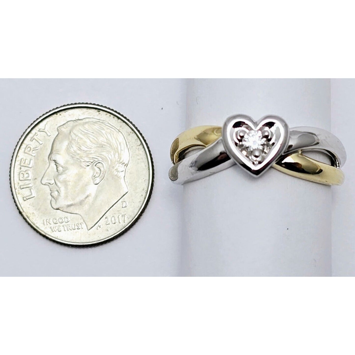 14K Two Tone Gold Diamond Heart Ring