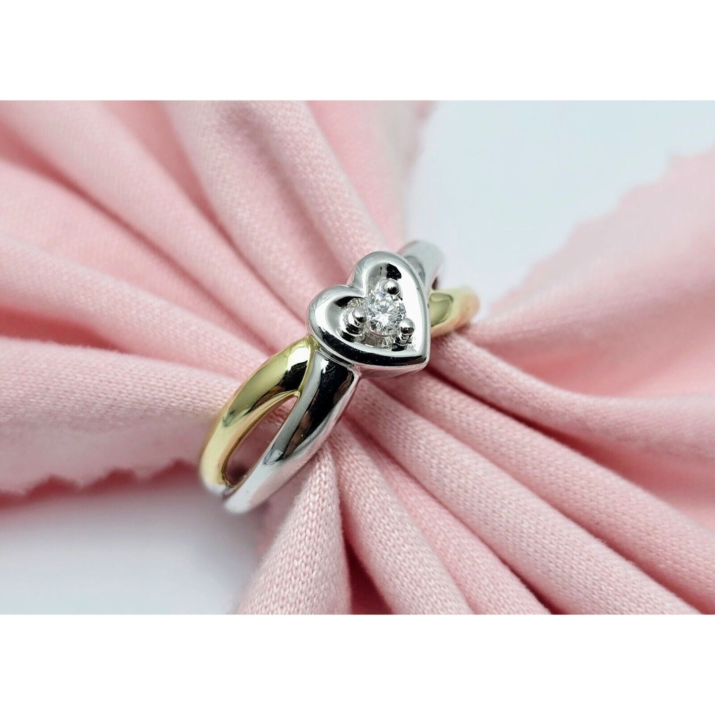 14K Two Tone Gold Diamond Heart Ring