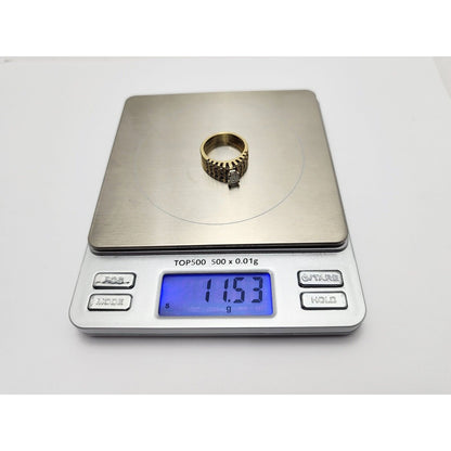 18K Yellow Gold Emerald & Round Cut Diamond Ring