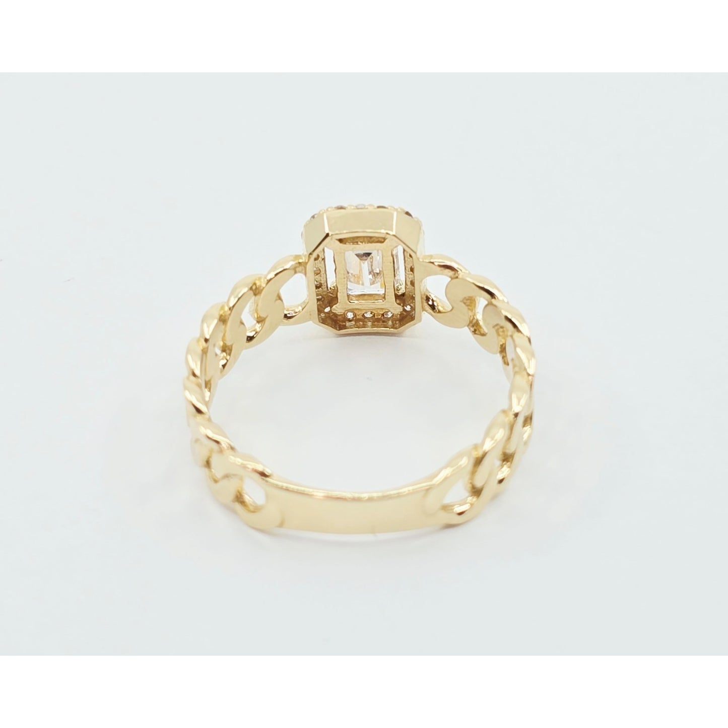 14K Yellow Gold Cuban Style Emerald CZ Ring