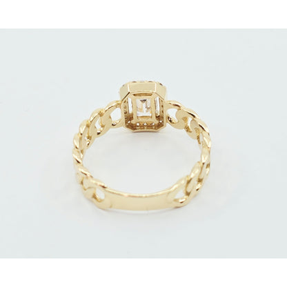 14K Yellow Gold Cuban Style Emerald CZ Ring