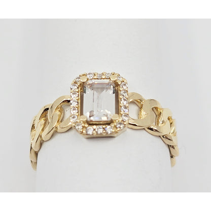 14K Yellow Gold Cuban Style Emerald CZ Ring