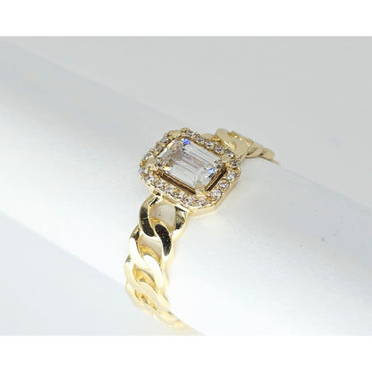 14K Yellow Gold Cuban Style Emerald CZ Ring