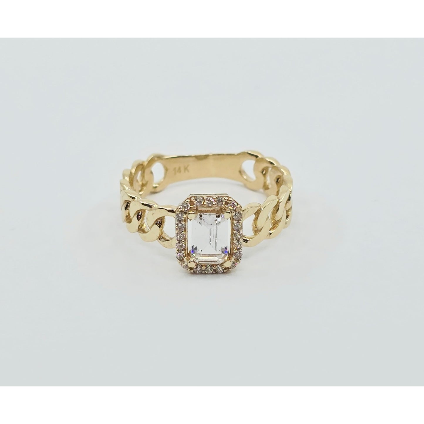 14K Yellow Gold Cuban Style Emerald CZ Ring