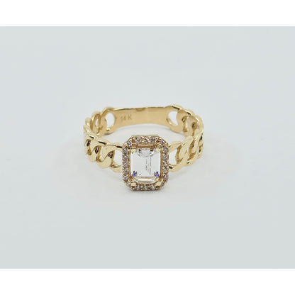 14K Yellow Gold Cuban Style Emerald CZ Ring