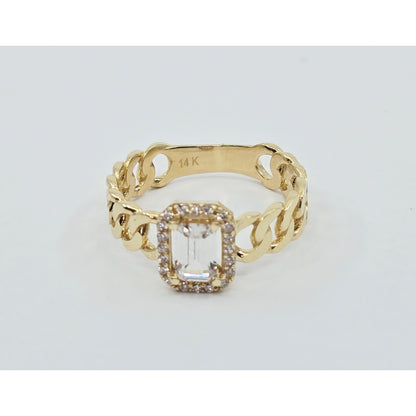 14K Yellow Gold Cuban Style Emerald CZ Ring