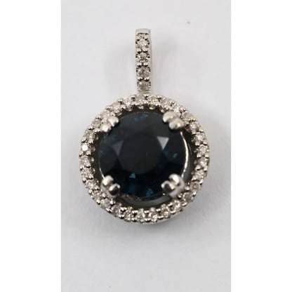 14K White Gold Blue Spinel & Diamond Round Charm Pendant