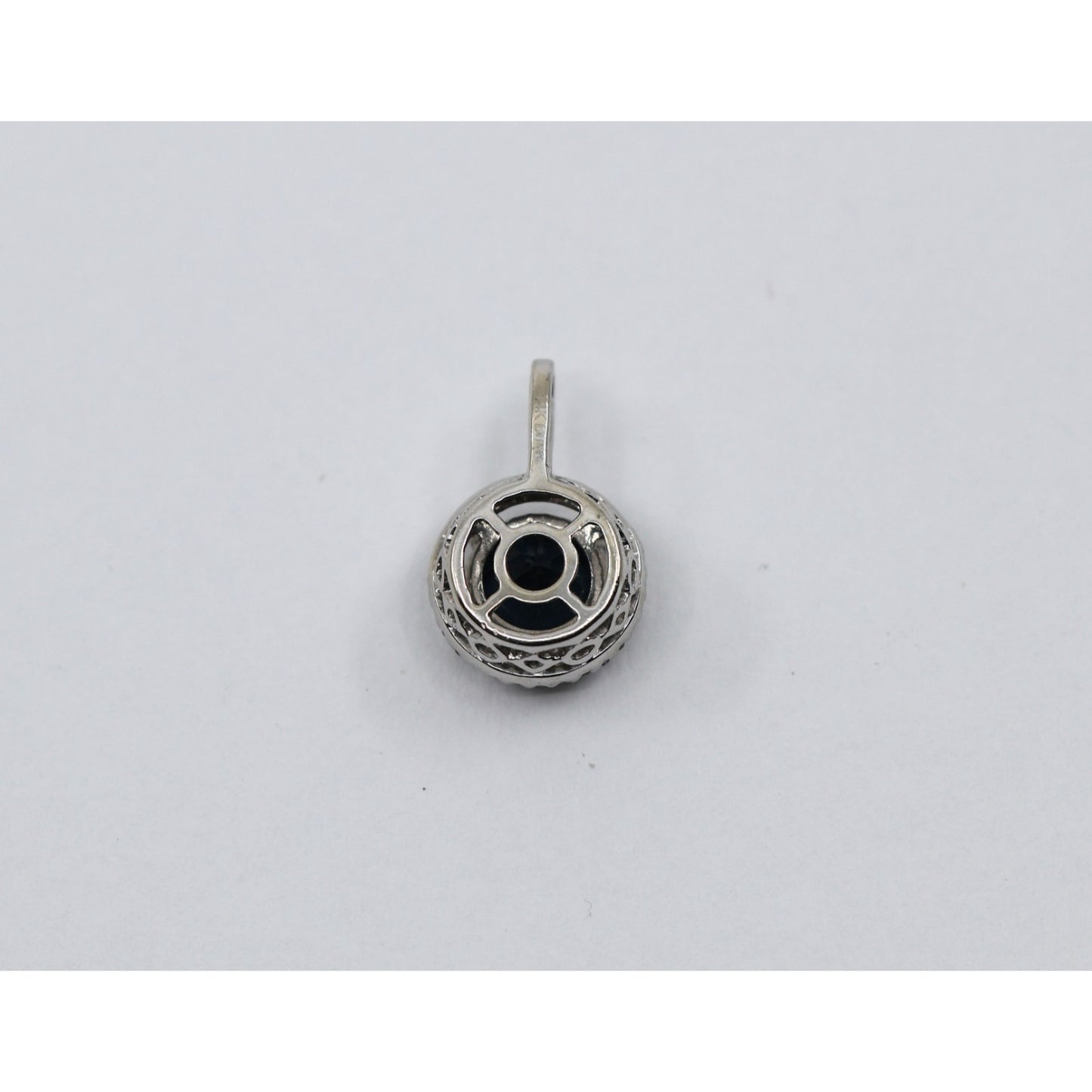 14K White Gold Blue Spinel & Diamond Round Charm Pendant