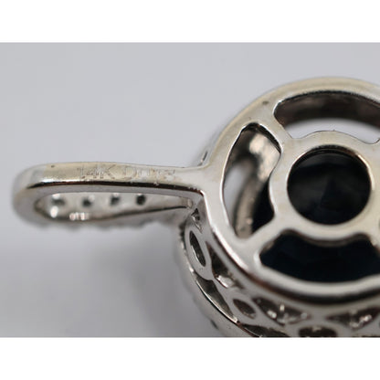 14K White Gold Blue Spinel & Diamond Round Charm Pendant