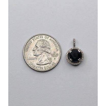 14K White Gold Blue Spinel & Diamond Round Charm Pendant