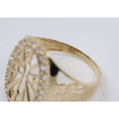 14K Yellow Gold Religious Cross CZ Oval Ring