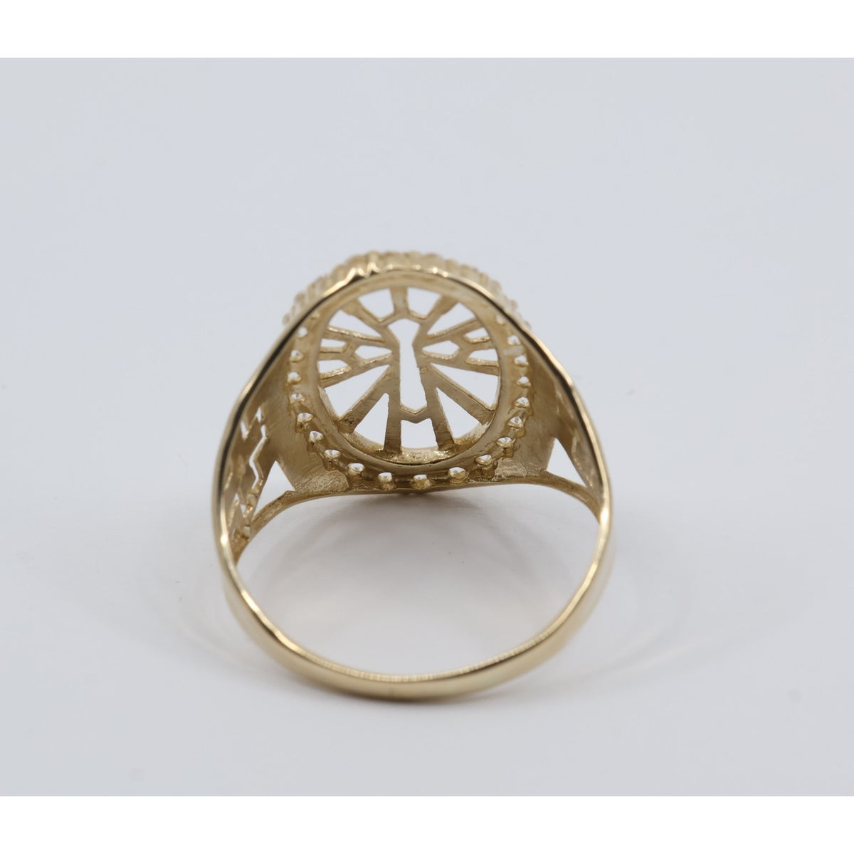 14K Yellow Gold Religious Cross CZ Oval Ring
