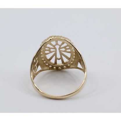 14K Yellow Gold Religious Cross CZ Oval Ring