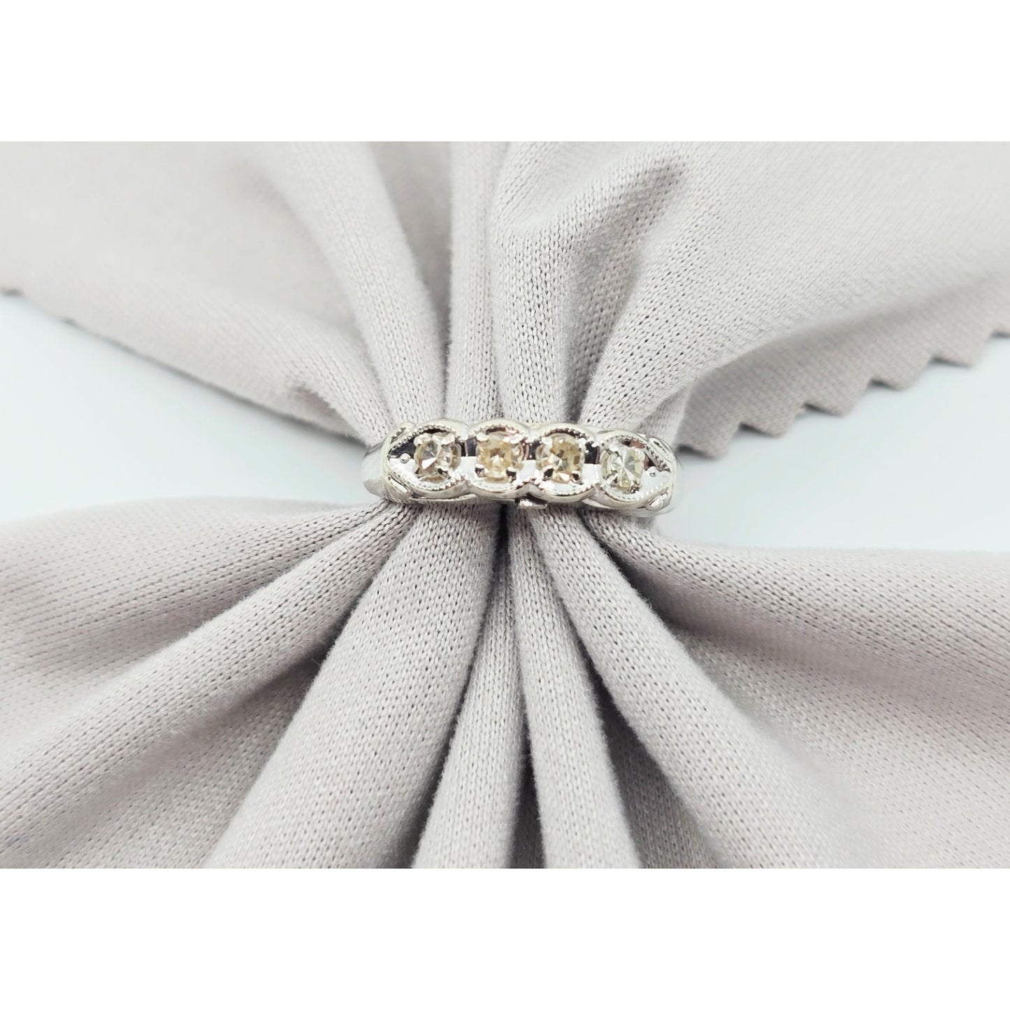 14K White Gold 4 Stone Old Cut Diamond Ring