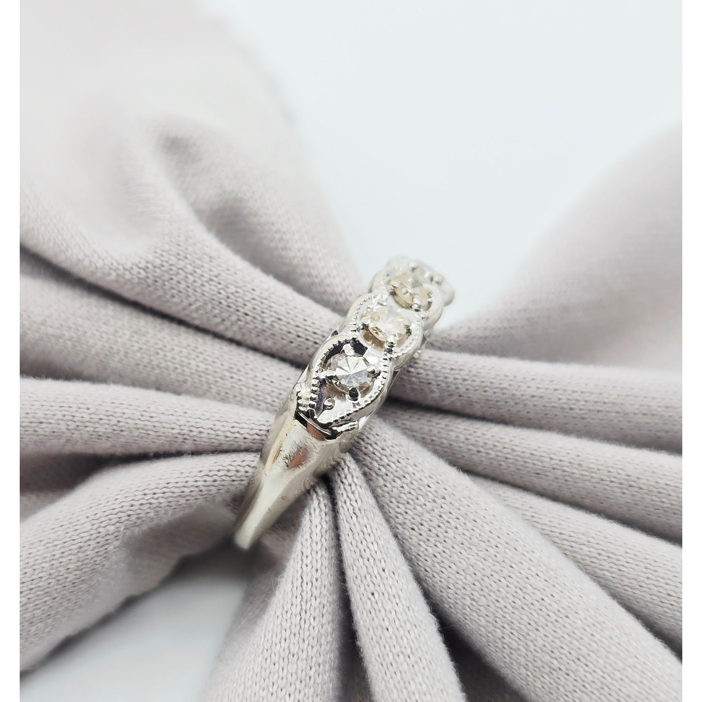 14K White Gold 4 Stone Old Cut Diamond Ring