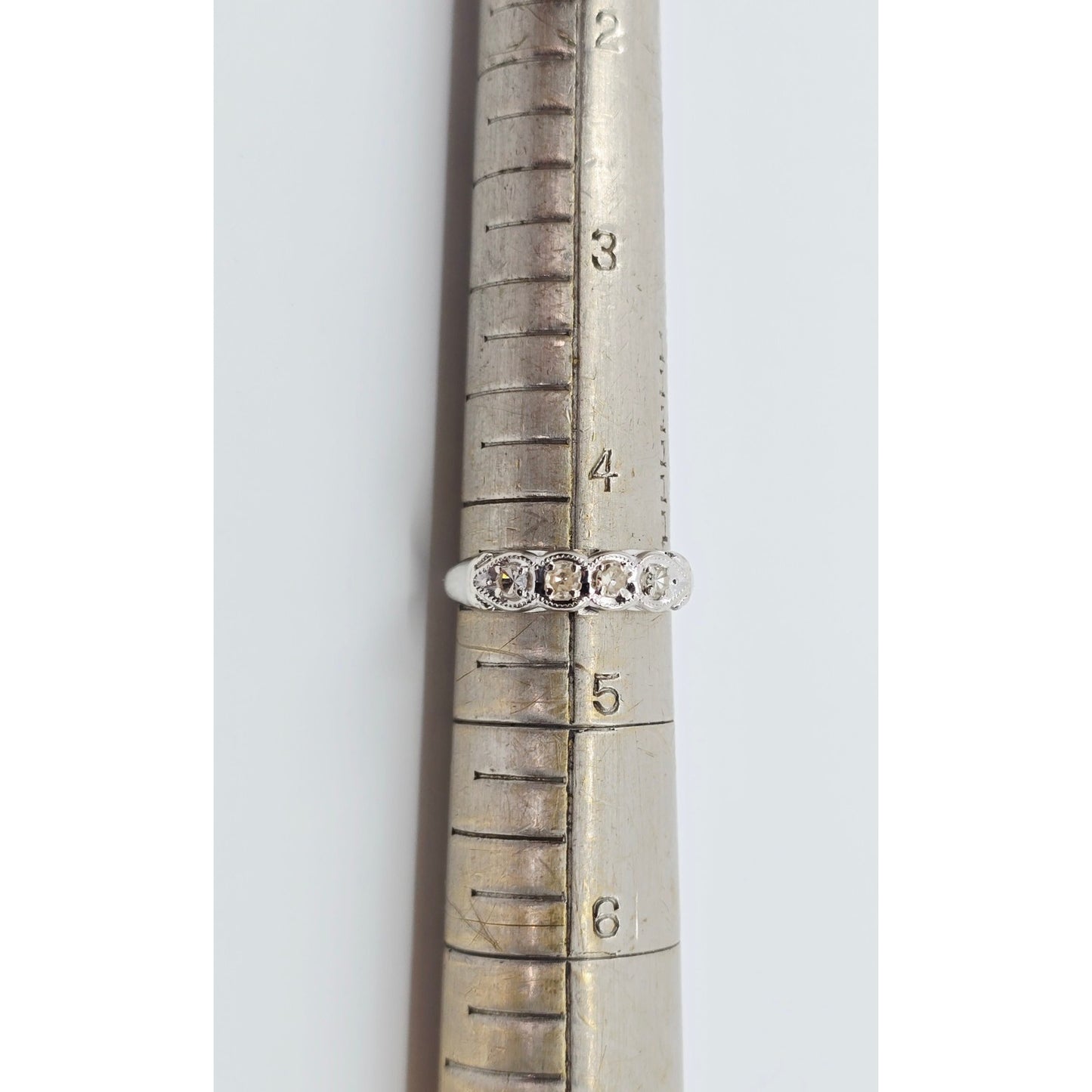 14K White Gold 4 Stone Old Cut Diamond Ring