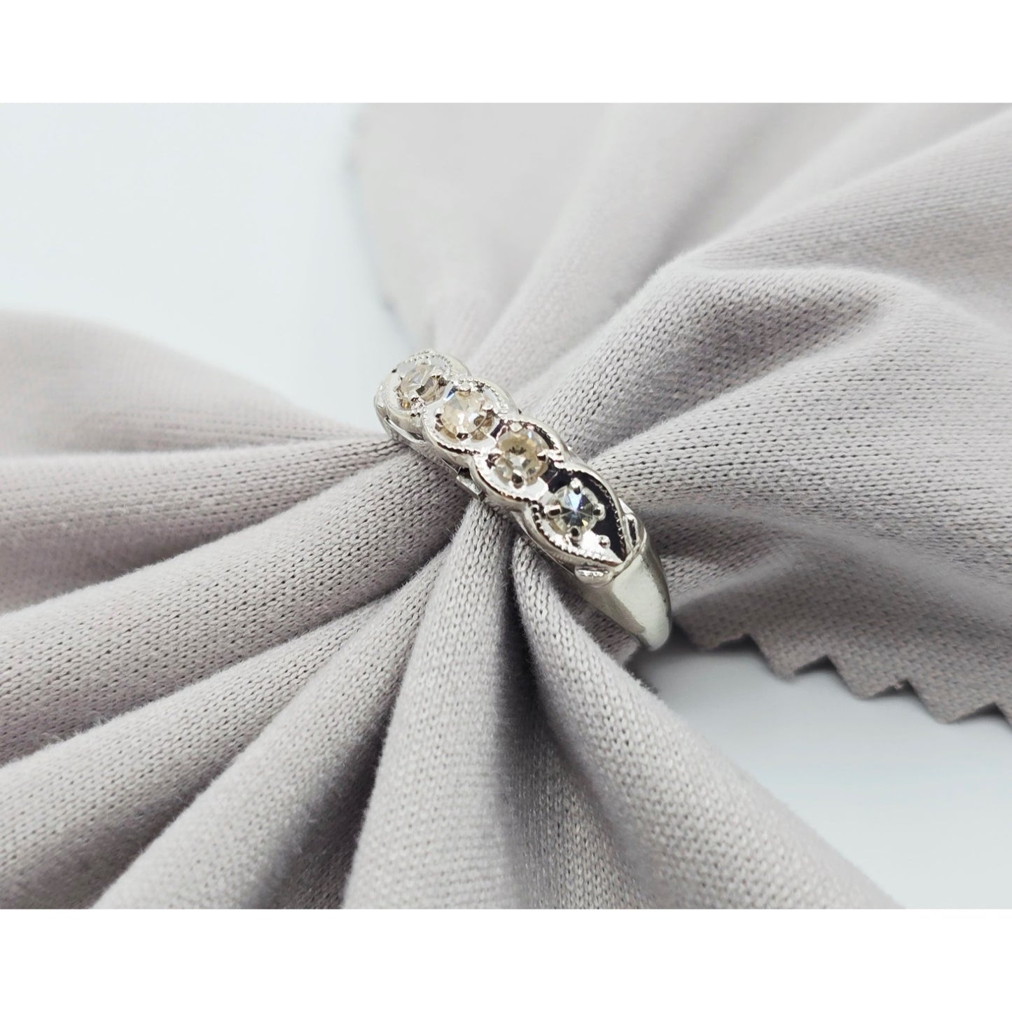 14K White Gold 4 Stone Old Cut Diamond Ring