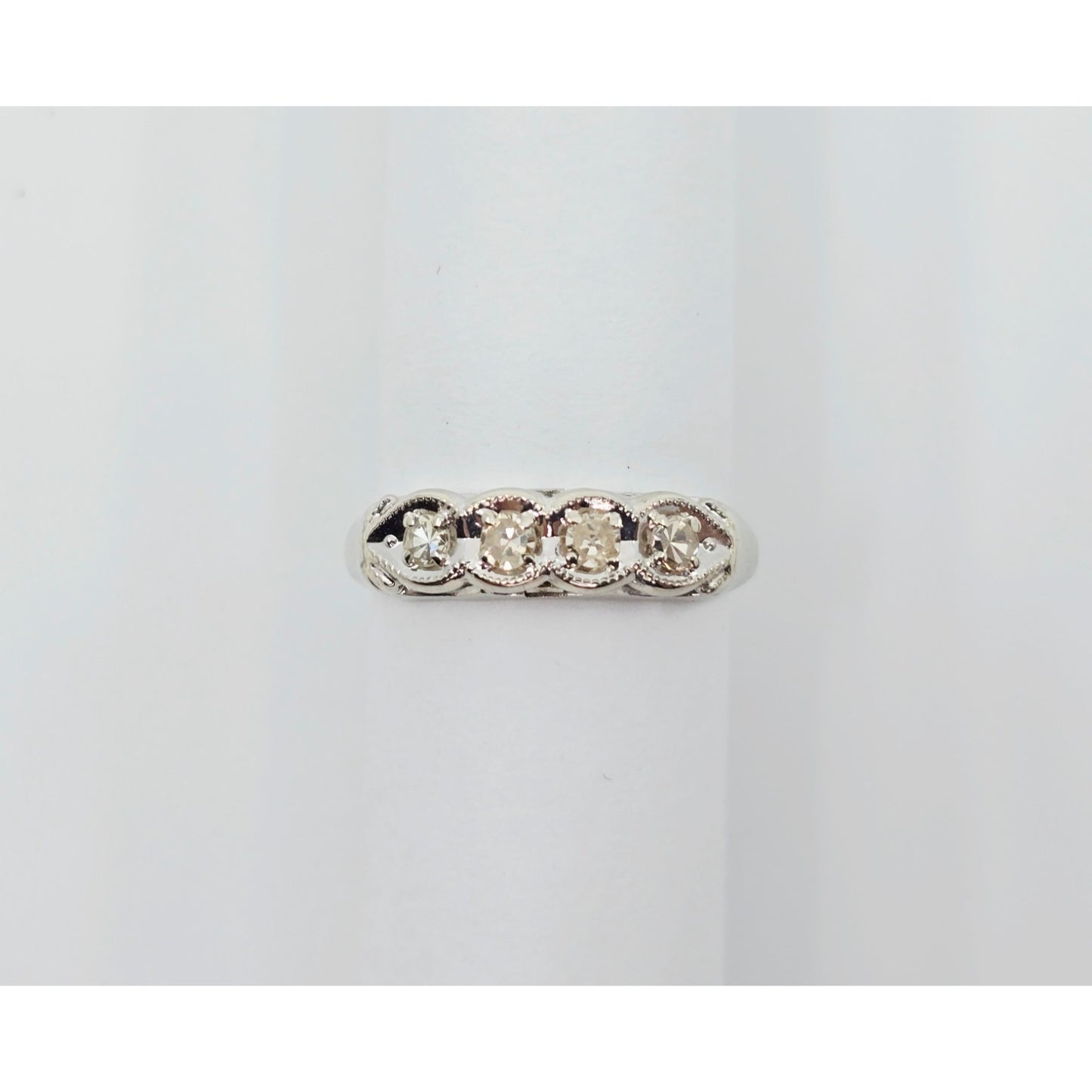 14K White Gold 4 Stone Old Cut Diamond Ring
