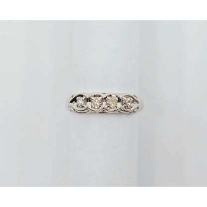 14K White Gold 4 Stone Old Cut Diamond Ring