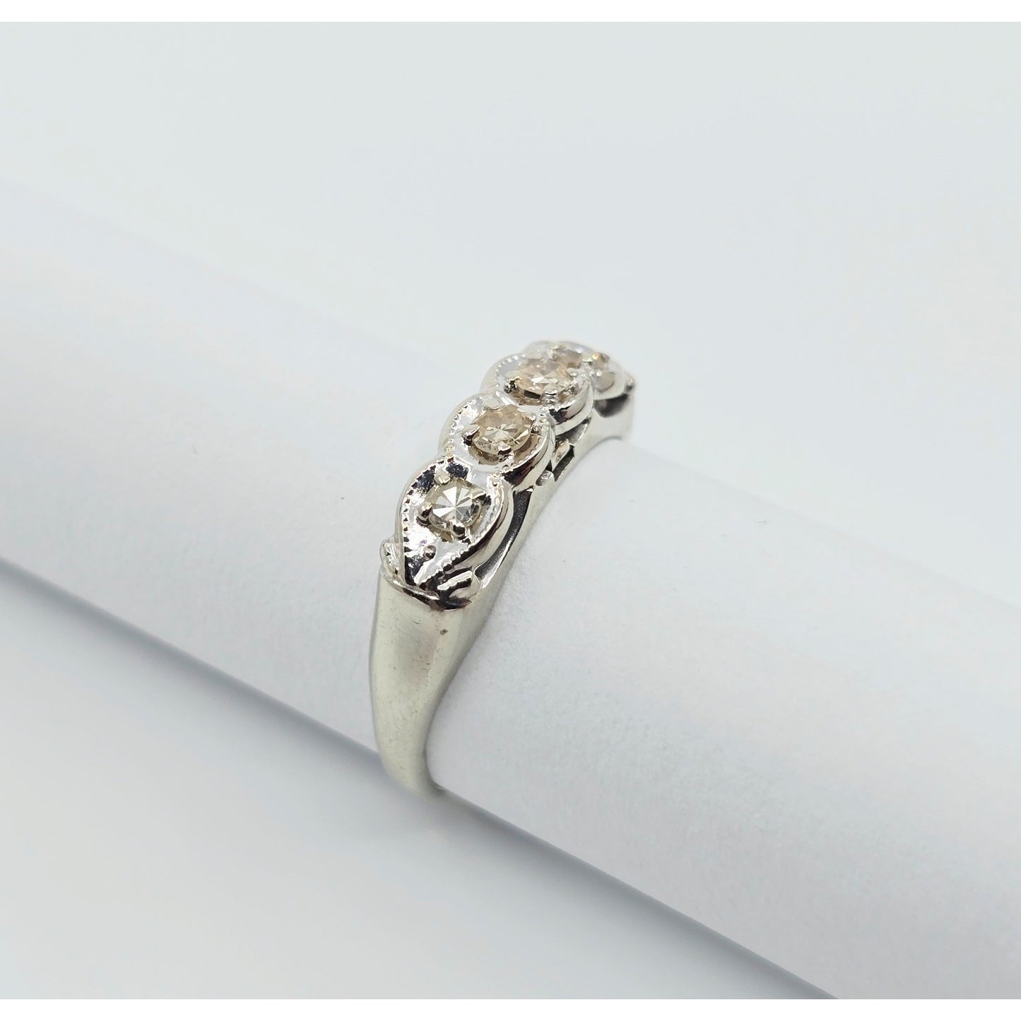 14K White Gold 4 Stone Old Cut Diamond Ring