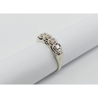 14K White Gold 4 Stone Old Cut Diamond Ring