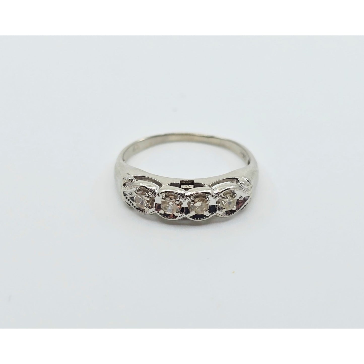 14K White Gold 4 Stone Old Cut Diamond Ring