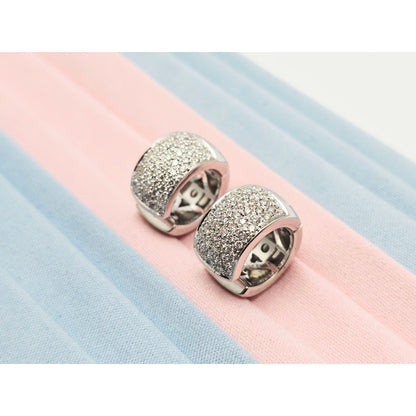 18K White Gold Round Diamond Hinged Hoop Huggie Earrings