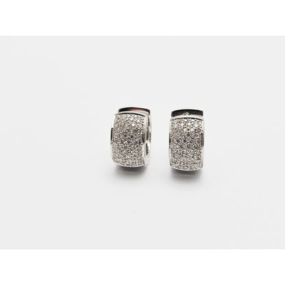 18K White Gold Round Diamond Hinged Hoop Huggie Earrings