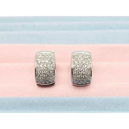 18K White Gold Round Diamond Hinged Hoop Huggie Earrings