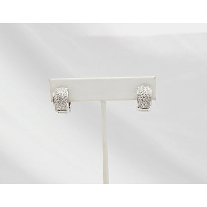 18K White Gold Round Diamond Hinged Hoop Huggie Earrings