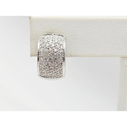 18K White Gold Round Diamond Hinged Hoop Huggie Earrings
