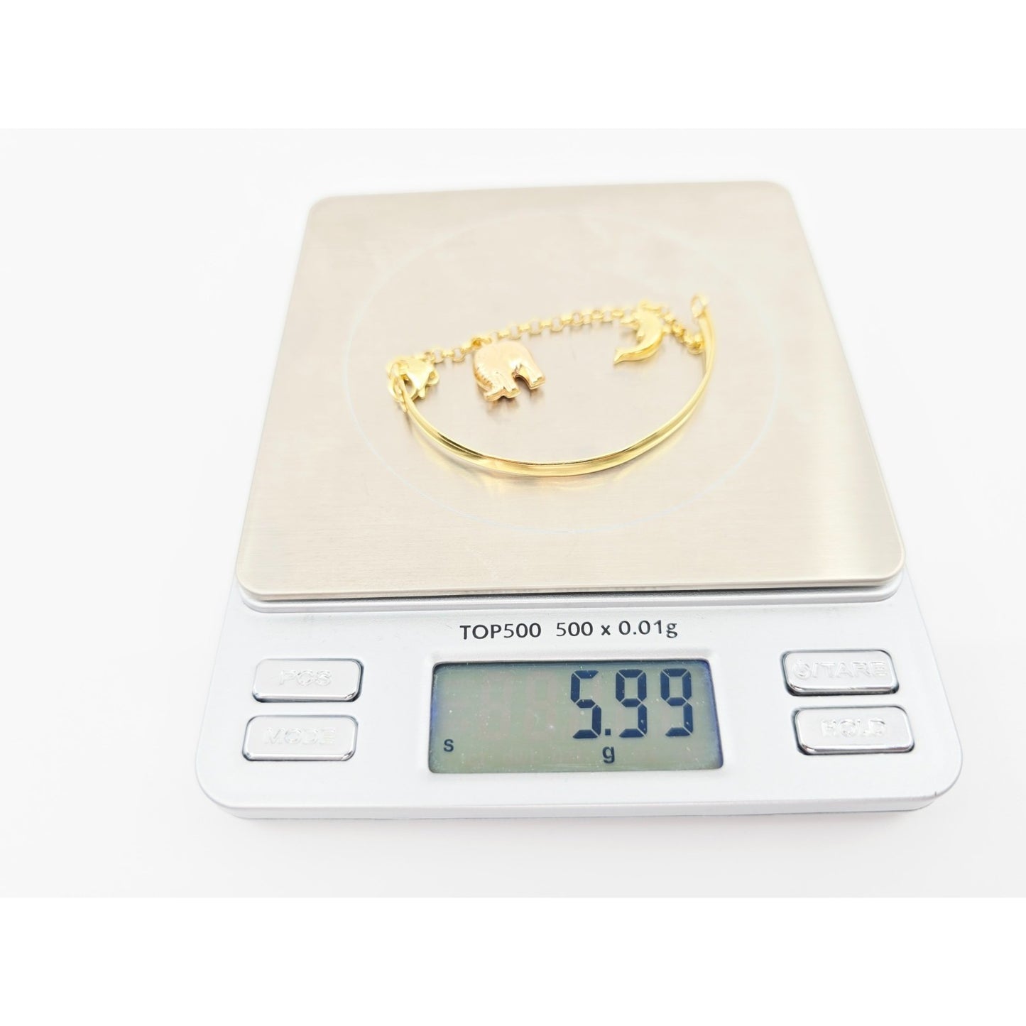 18K Yellow Gold Lucky Elephant, Dolphin Bangle & Link Bracelet