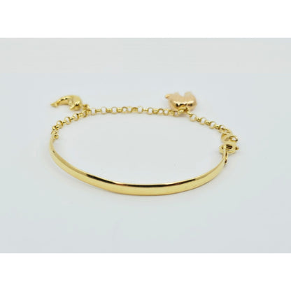 18K Yellow Gold Lucky Elephant, Dolphin Bangle & Link Bracelet