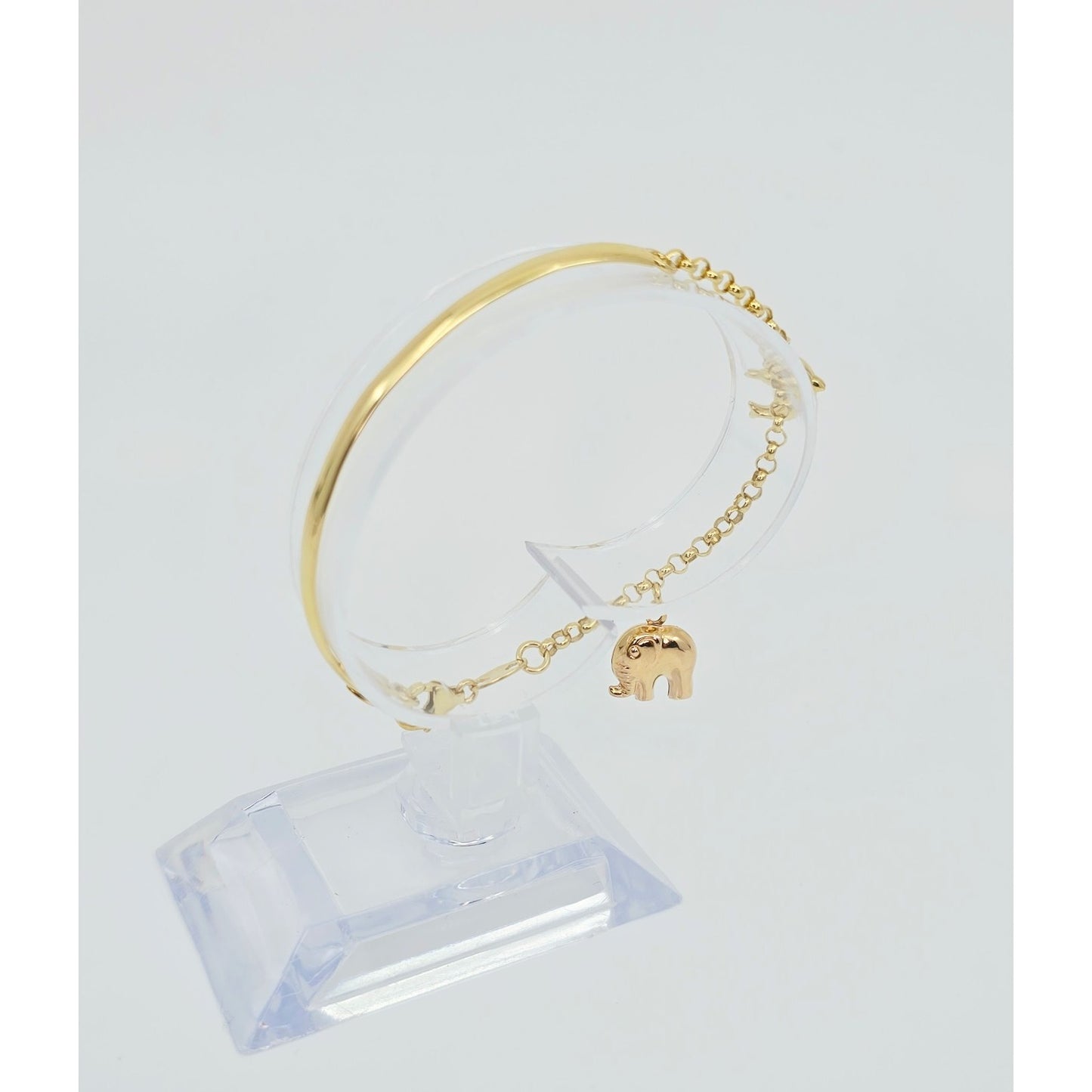 18K Yellow Gold Lucky Elephant, Dolphin Bangle & Link Bracelet
