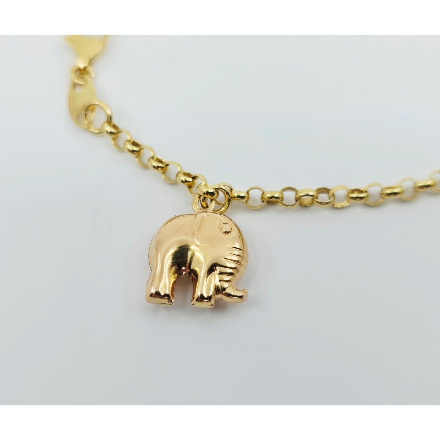 18K Yellow Gold Lucky Elephant, Dolphin Bangle & Link Bracelet