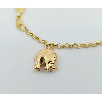 18K Yellow Gold Lucky Elephant, Dolphin Bangle & Link Bracelet