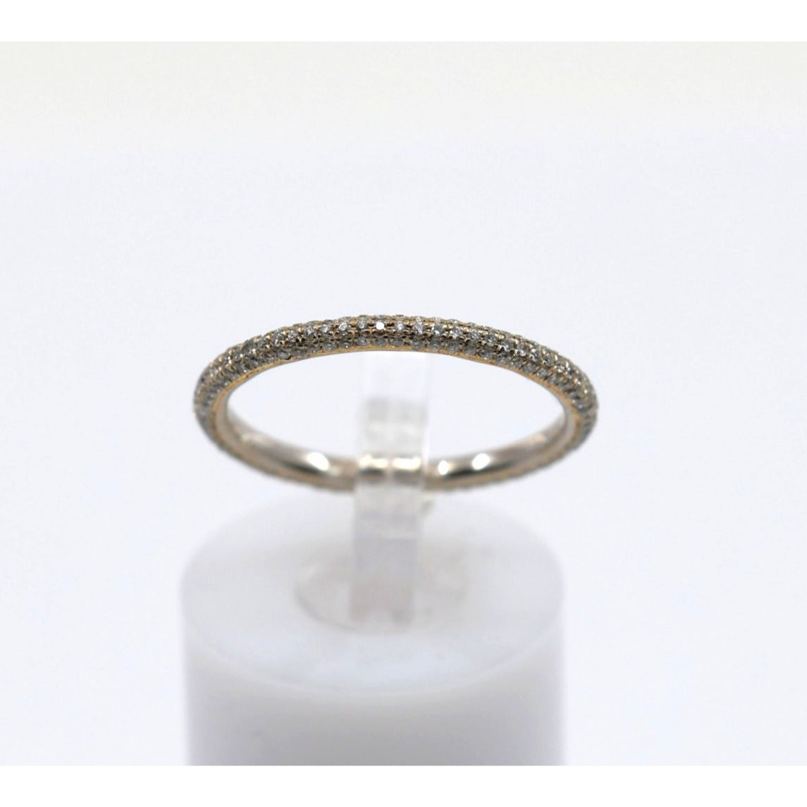 18K Two Tone Diamond Wedding Eternity Thin Band Ring