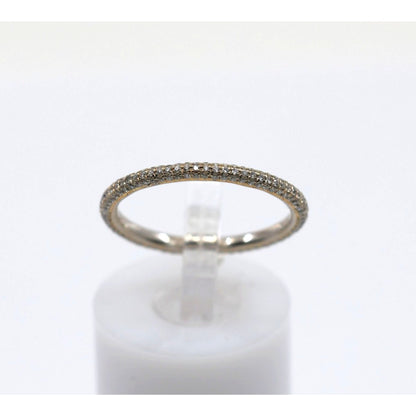 18K Two Tone Diamond Wedding Eternity Thin Band Ring
