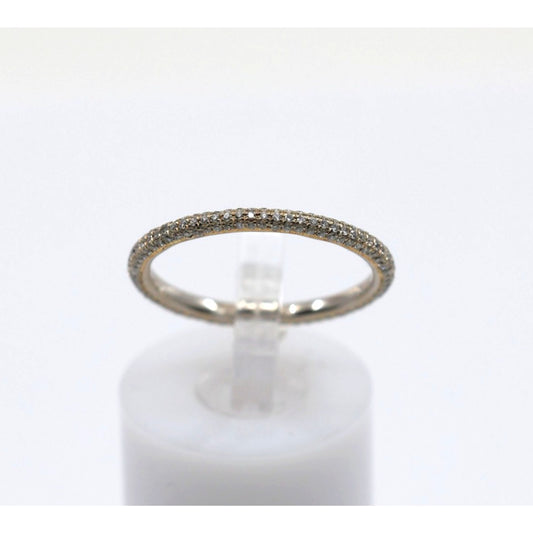 18K Two Tone Diamond Wedding Eternity Thin Band Ring