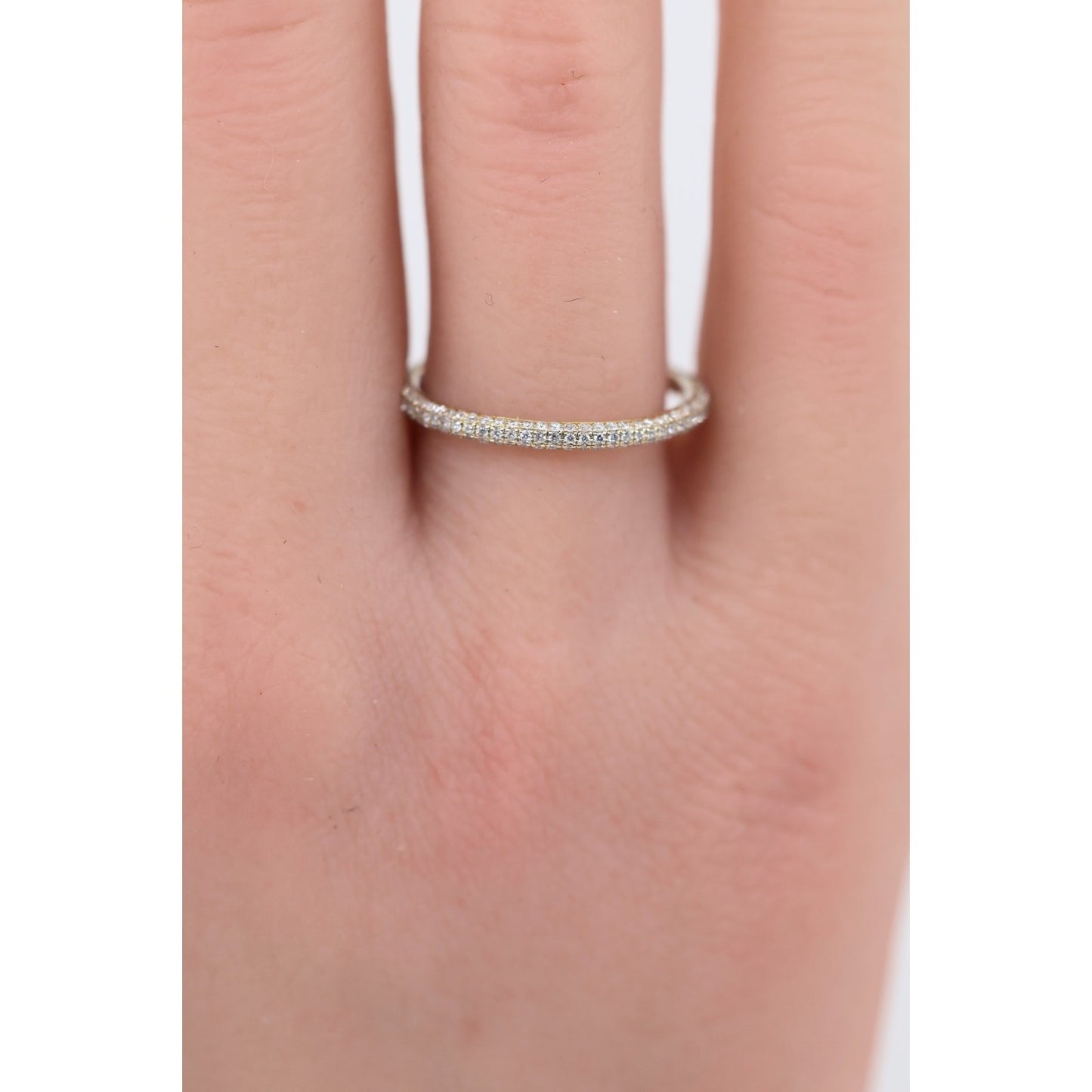 18K Two Tone Diamond Wedding Eternity Thin Band Ring