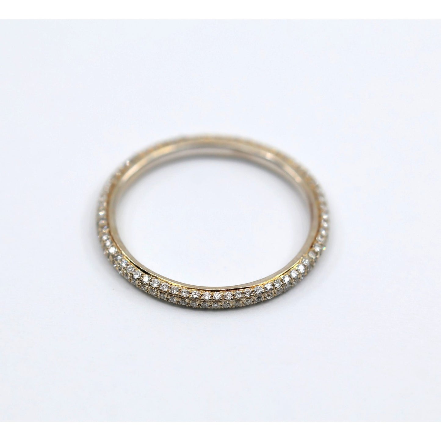 18K Two Tone Diamond Wedding Eternity Thin Band Ring